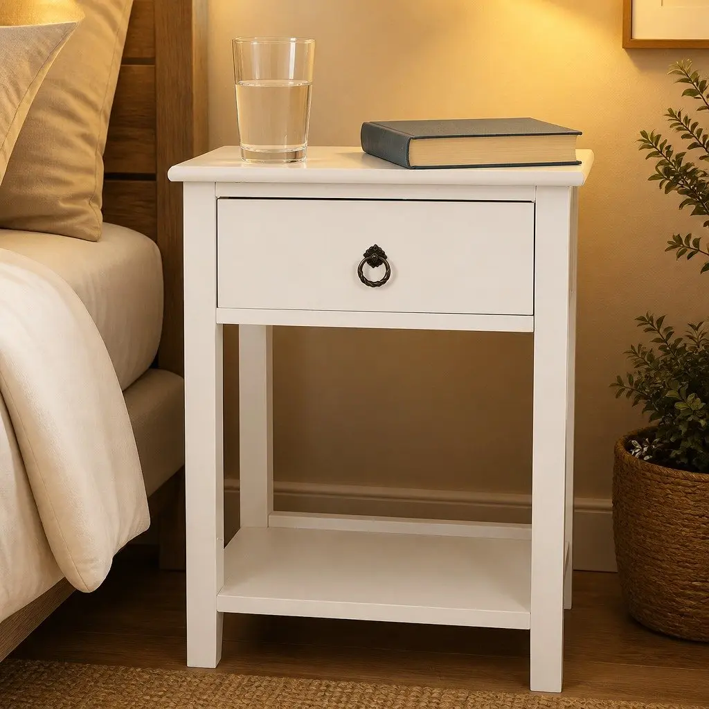White Bedside Table with Spacious Drawers for Storage