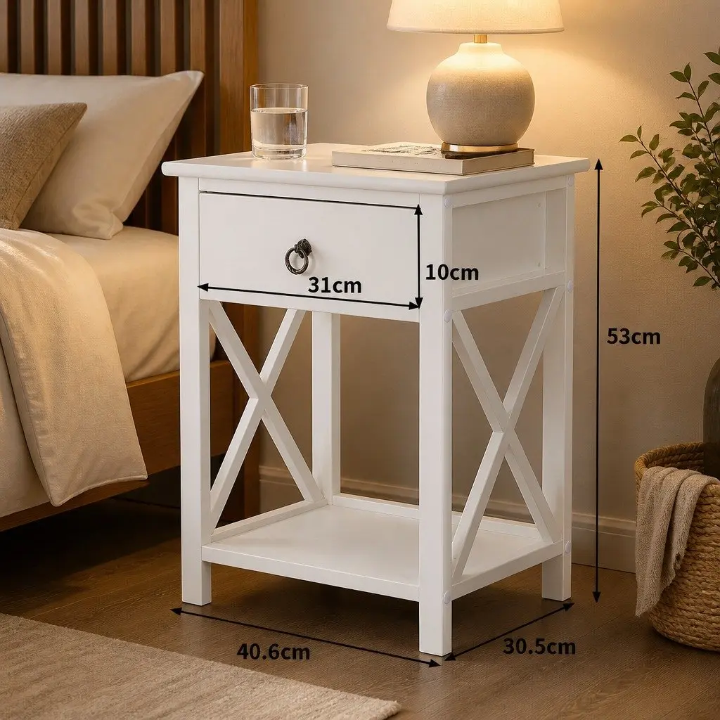 White Bedside Table with Spacious Drawers for Storage