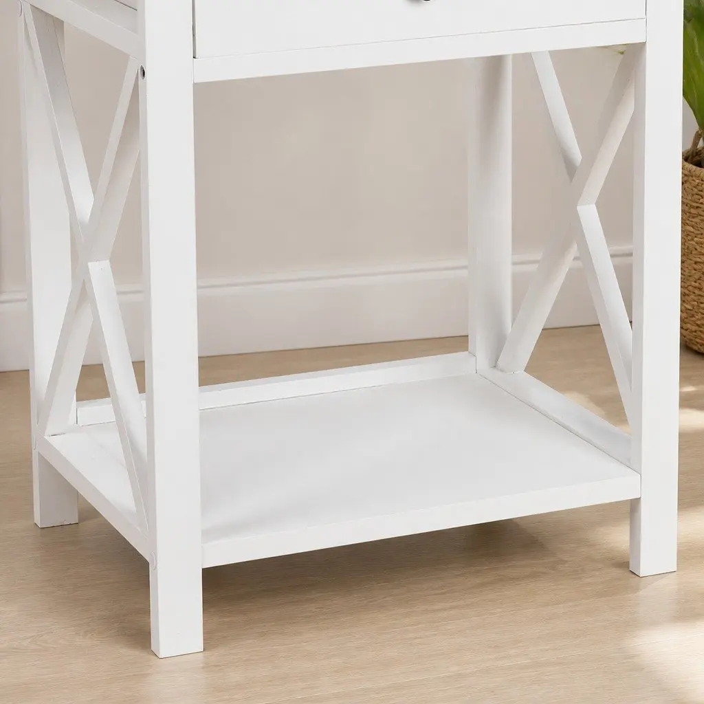 White Bedside Table with Spacious Drawers for Storage