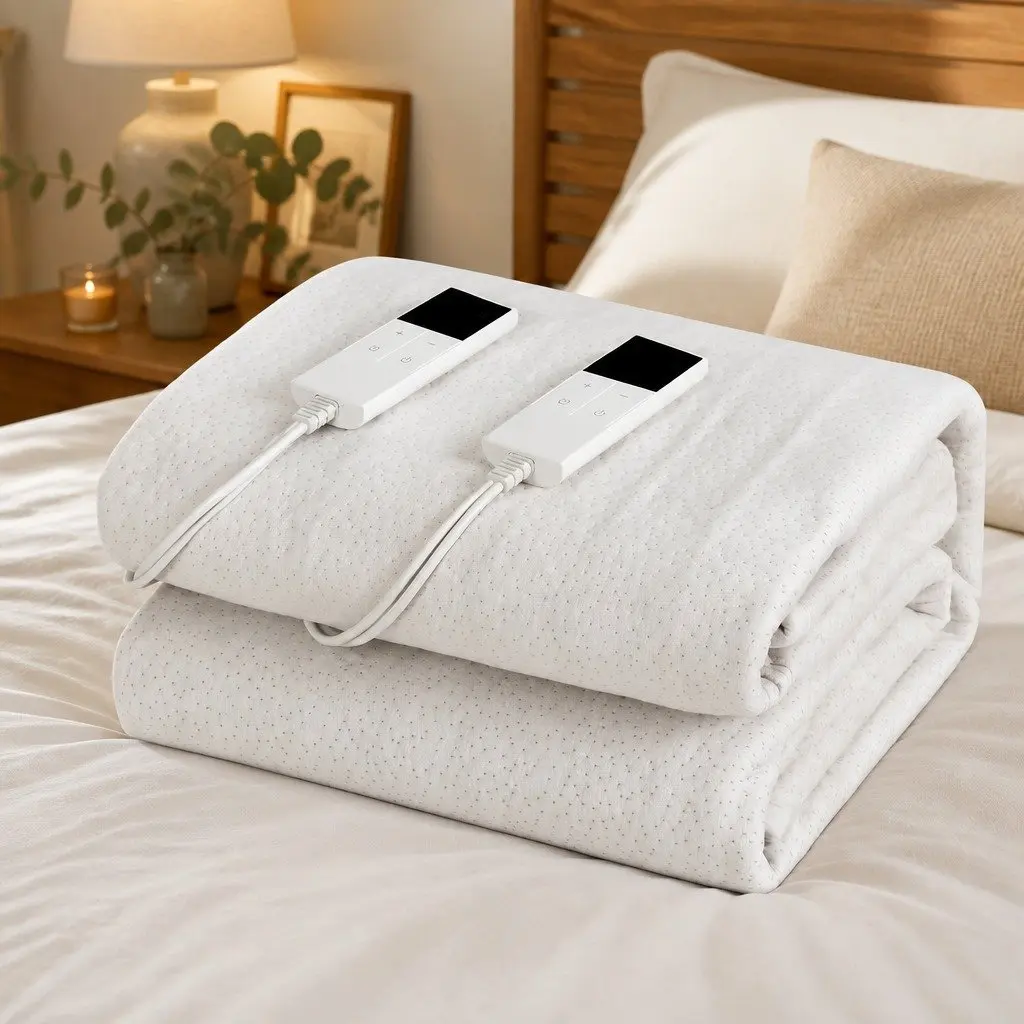 Electric Blanket Bamboo Fabric Double White Fitted Heated Pad Machine Washable