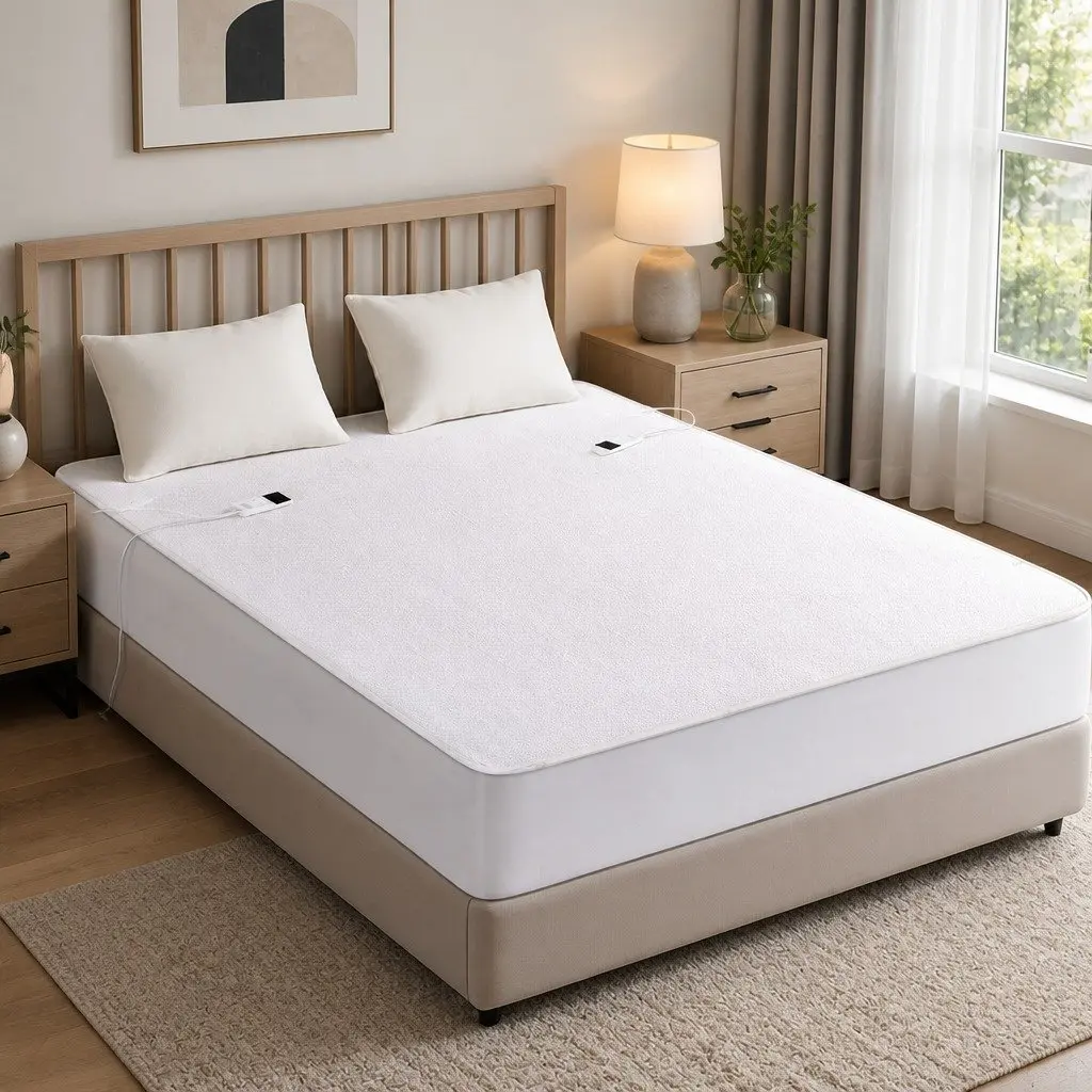 Electric Blanket Bamboo Fabric Double White Fitted Heated Pad Machine Washable