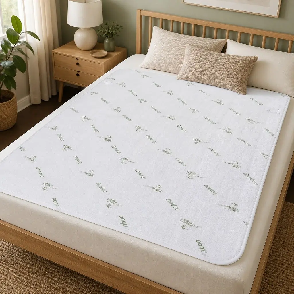 Electric Blanket Bamboo Fabric Double White Fitted Heated Pad Machine Washable