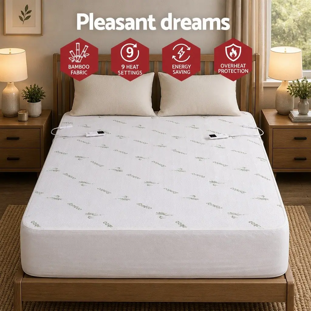 Electric Blanket Bamboo Fabric Double White Fitted Heated Pad Machine Washable
