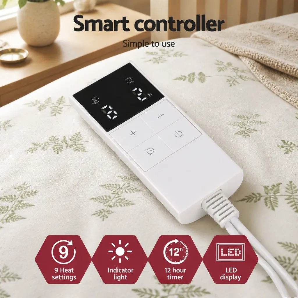 Electric Blanket Bamboo Fabric Double White Fitted Heated Pad Machine Washable