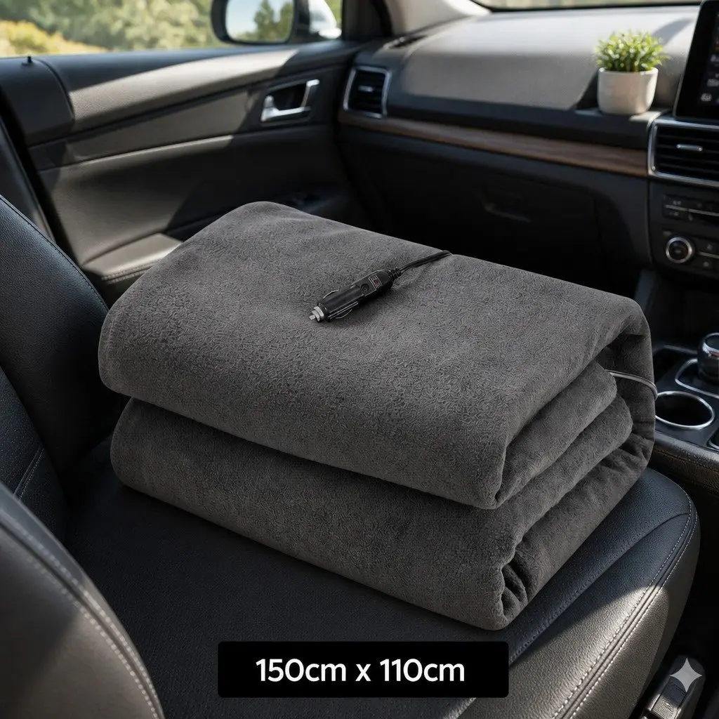 Electric Car Blanket Polyester Fleece 150cm x 110cm Grey