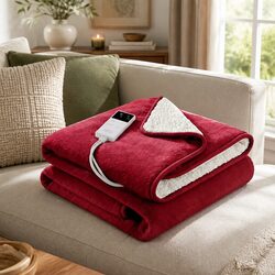 Burgundy Double-Sided Flannel and Sherpa Electric Blanket