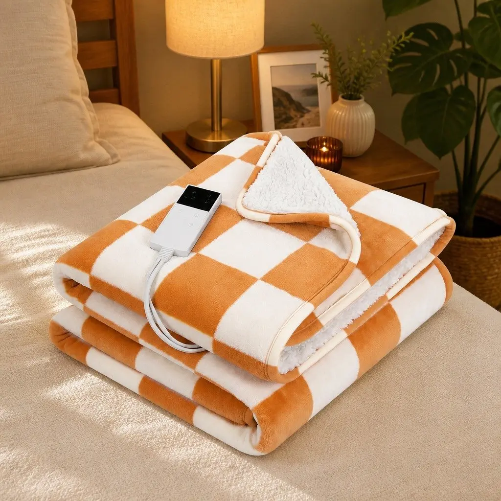Electric Throw Rug Flannel Sherpa 160cm x 130cm Yellow or White