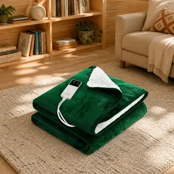 Double-Sided Electric Heated Throw Rug in Green
