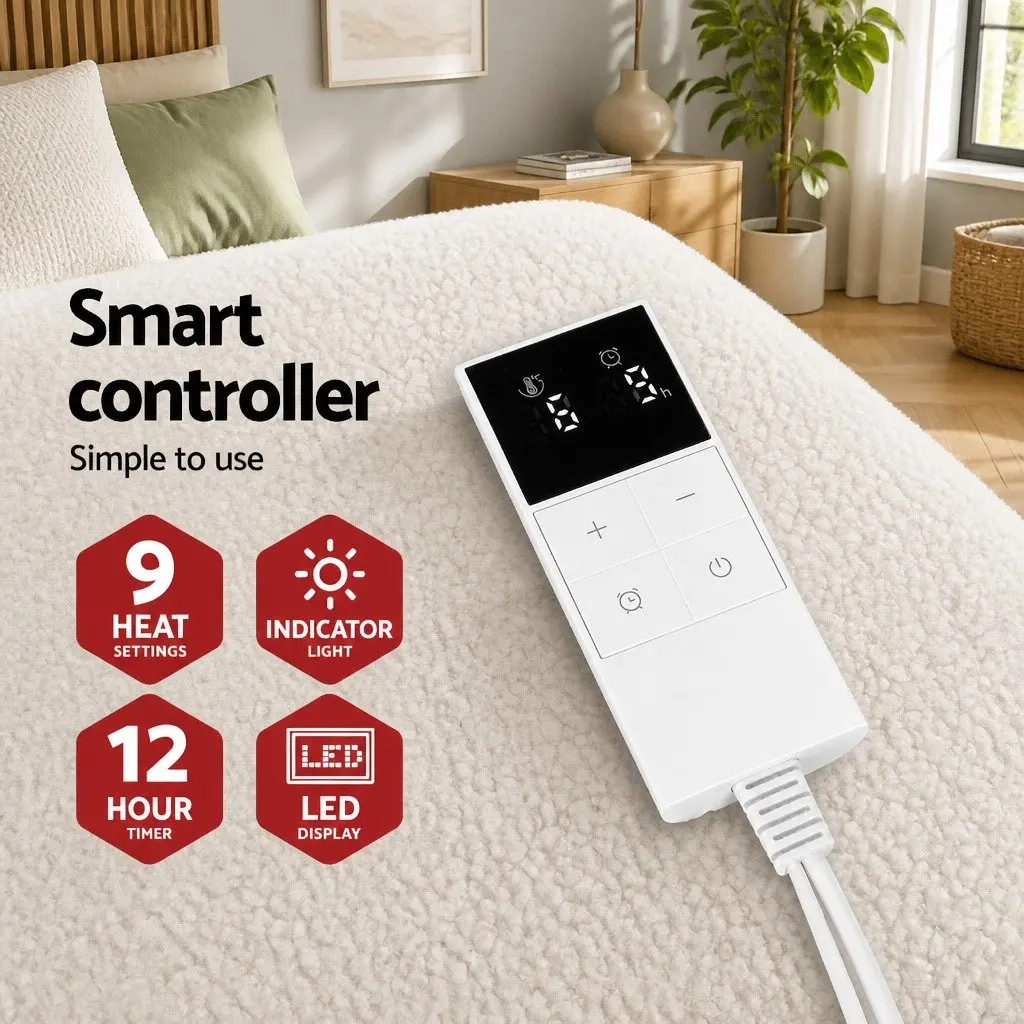 Heated King Size Electric Blanket with Fitted Fleecy Underlay