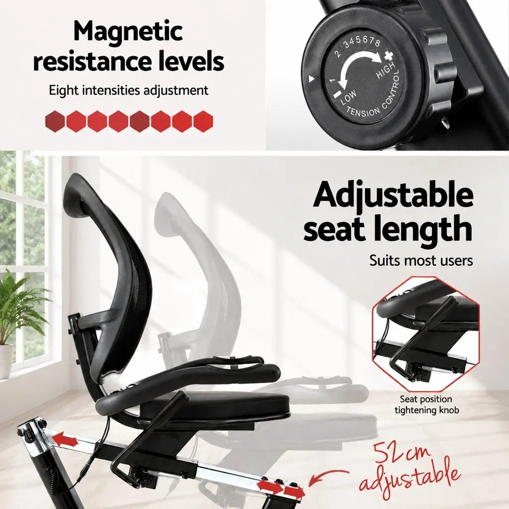 Recumbent Exercise Bike Magnetic Black 127x42.5x115cm