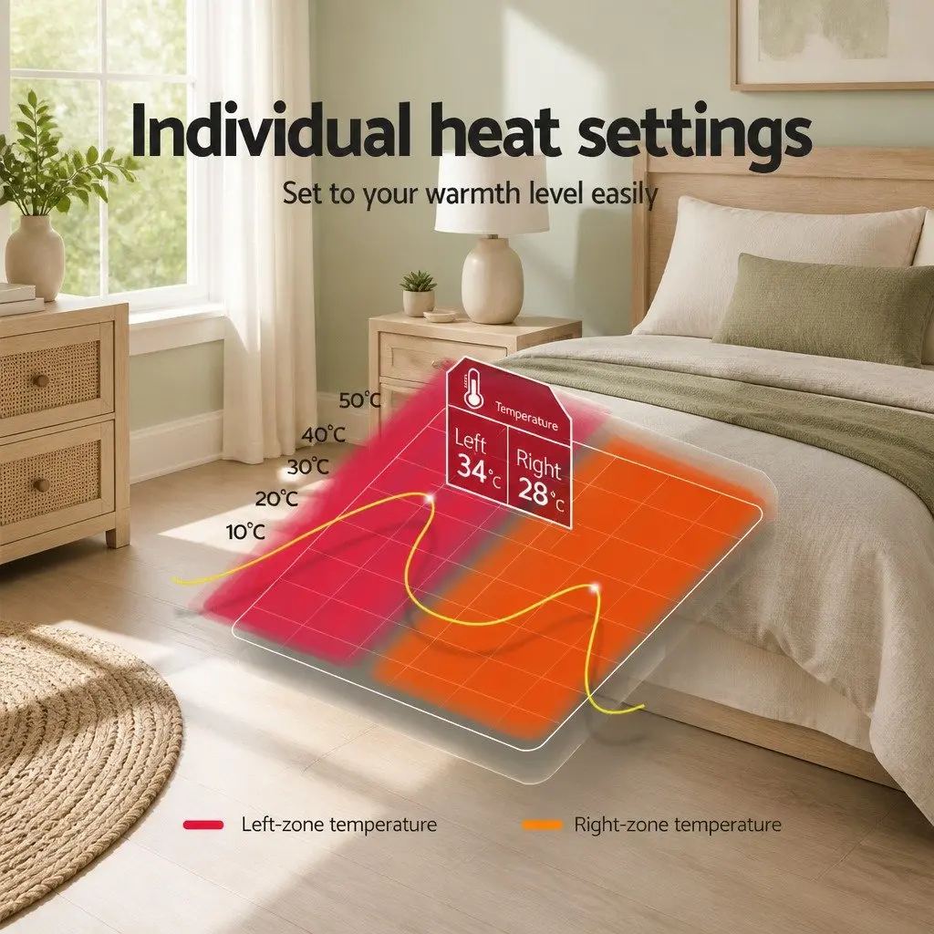 Electric Blanket Polyester King Size White Fully Fitted Three Heat Settings
