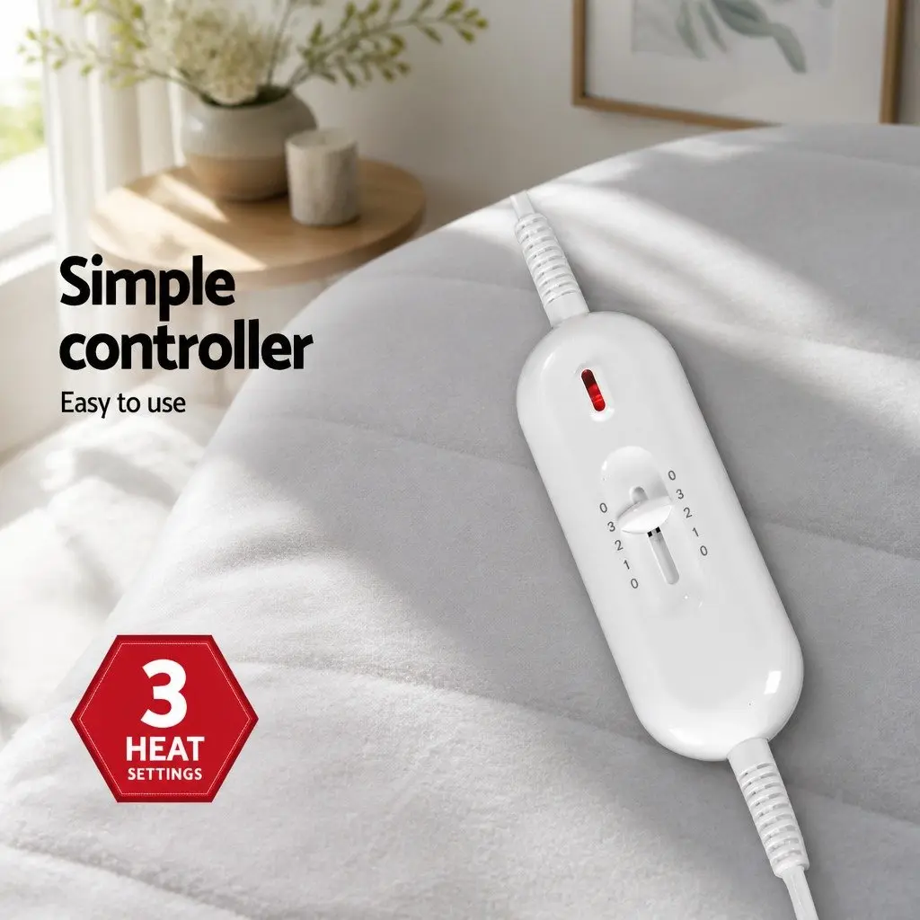 Electric Blanket Polyester King Size White Fully Fitted Three Heat Settings