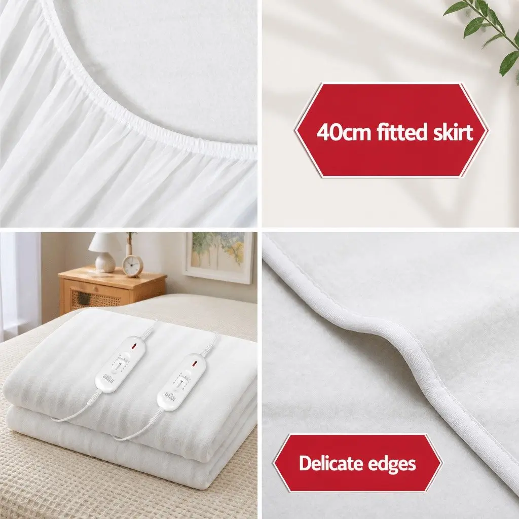 Electric Blanket Polyester King Size White Fully Fitted Three Heat Settings