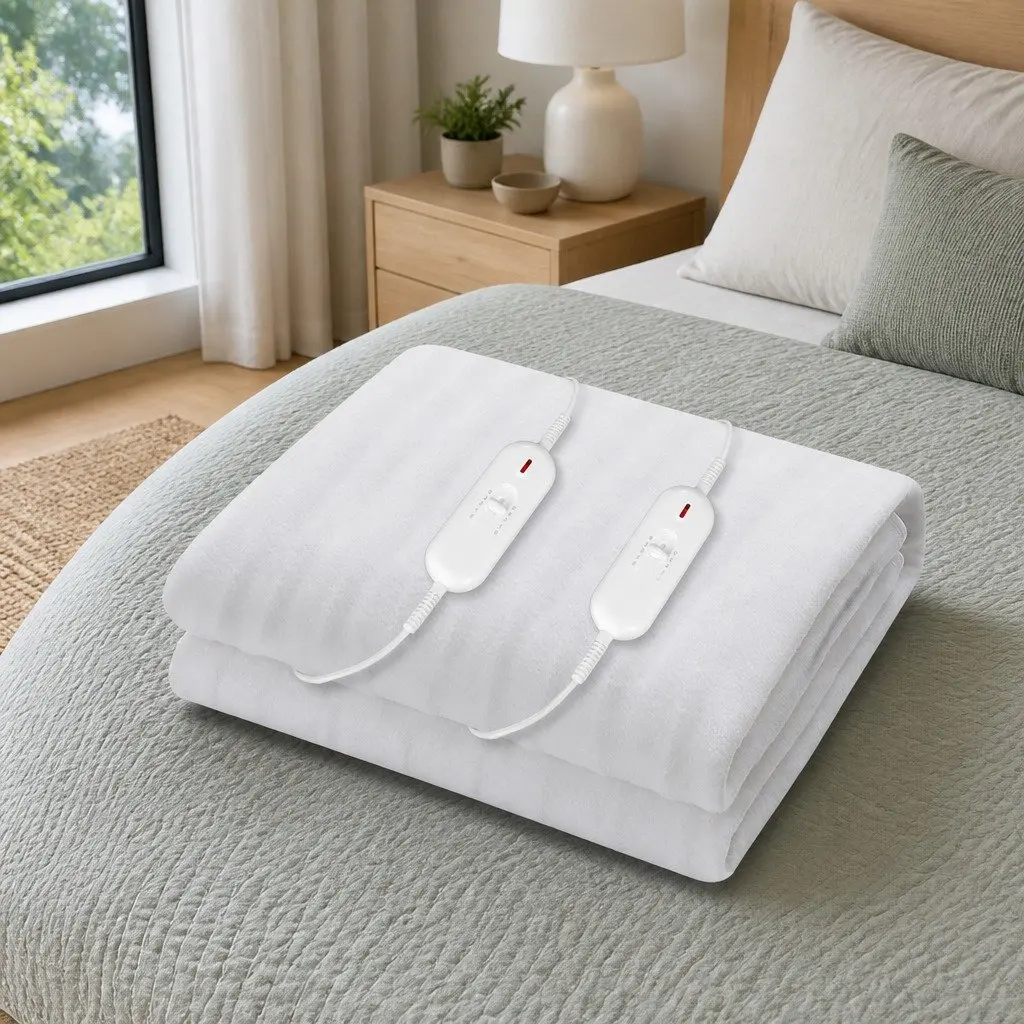 Electric Blanket Polyester King Size White Fully Fitted Three Heat Settings