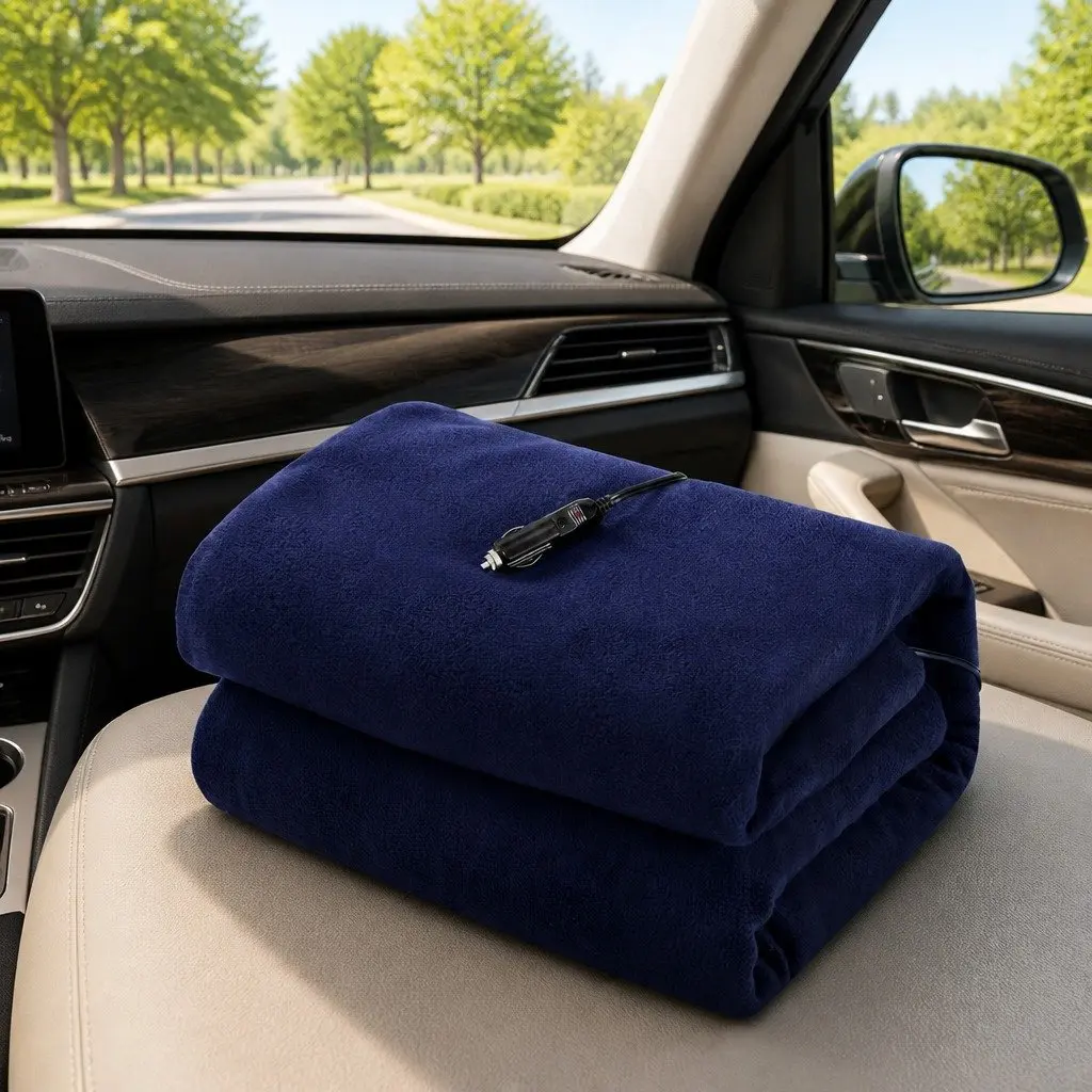 Navy Blue Electric Heated Blanket for Cars and Trucks