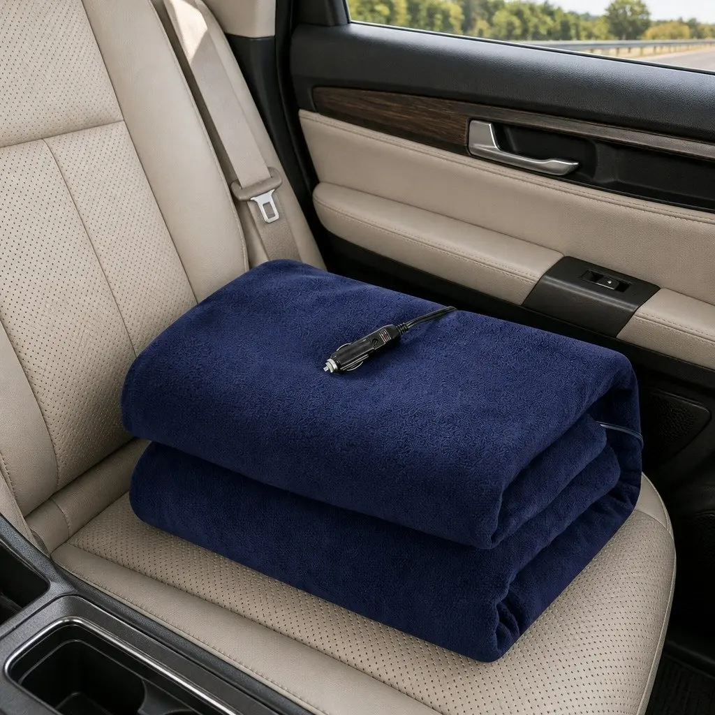 Navy Blue Electric Heated Blanket for Cars and Trucks