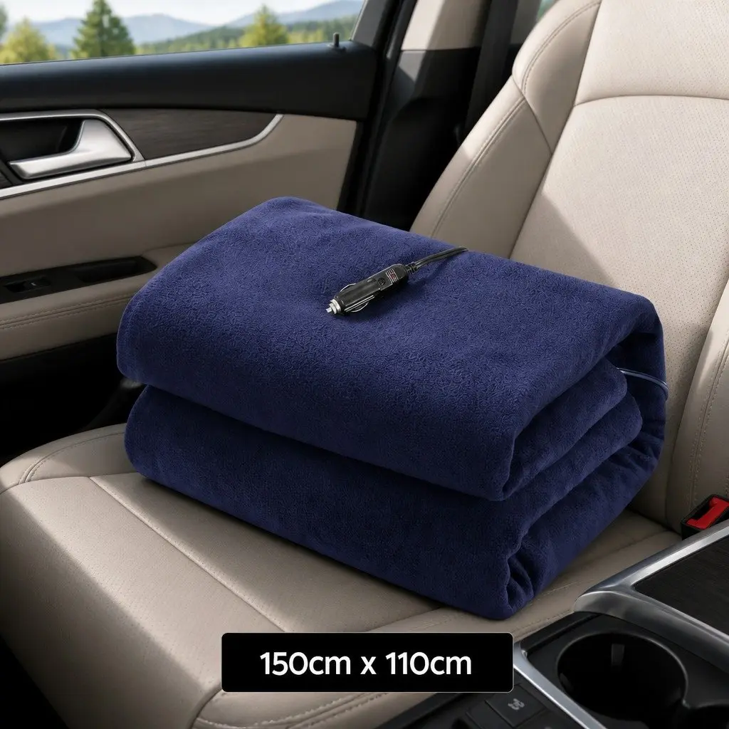 Navy Blue Electric Heated Blanket for Cars and Trucks