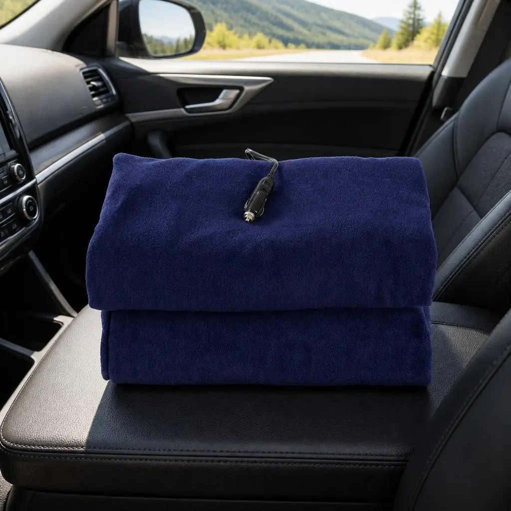Navy Blue Electric Heated Blanket for Cars and Trucks
