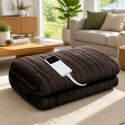Chocolate Brown Electric Throw Blanket with Coral Fleece