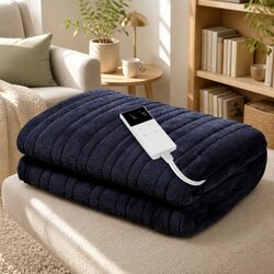 Charcoal Electric Throw Rug Blanket with Adjustable Warmth