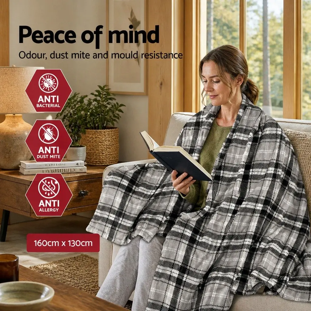 Electric Throw Blanket Flannel 160cm x 130cm Grey White