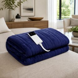 Navy Blue Electric Throw Blanket with 9 Heat Levels