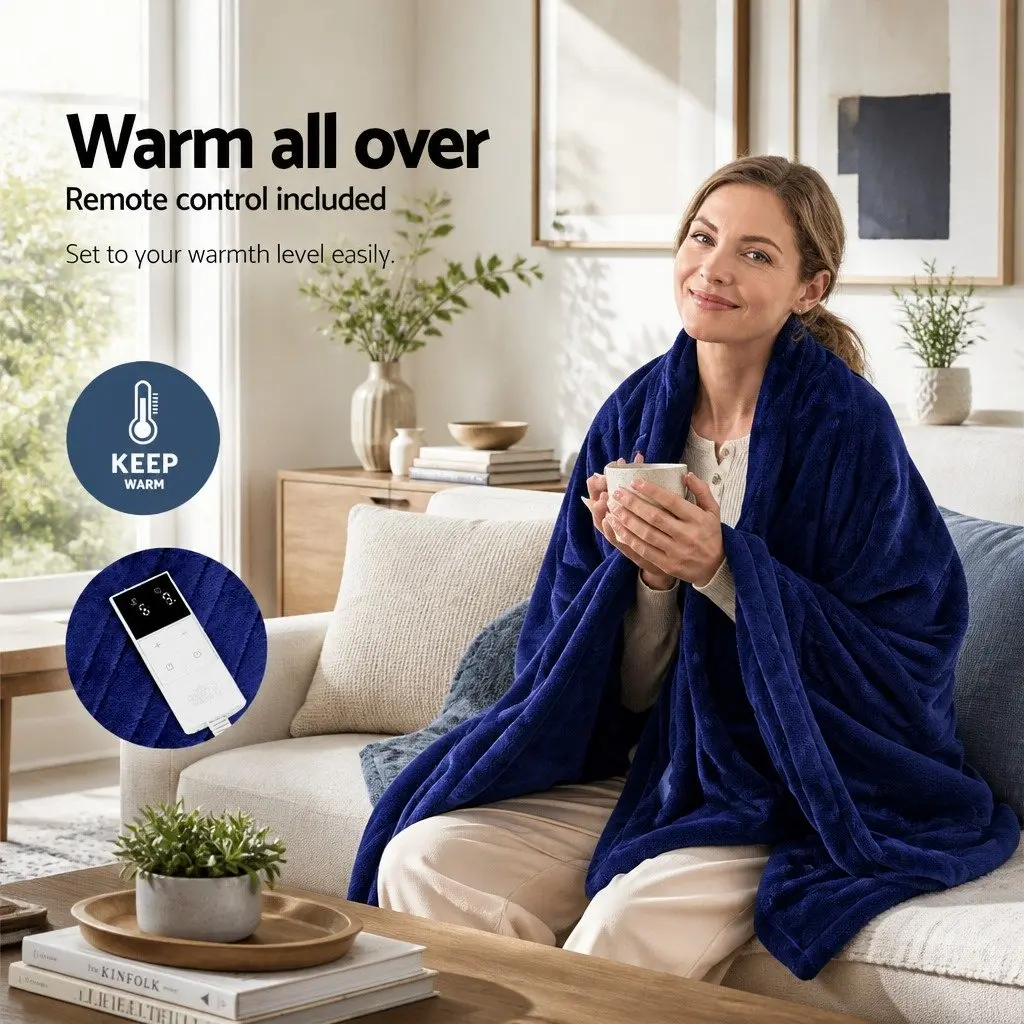Navy Blue Electric Throw Blanket with 9 Heat Levels