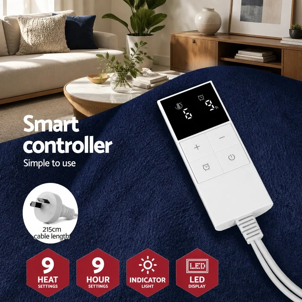 Navy Blue Electric Throw Blanket with 9 Heat Levels
