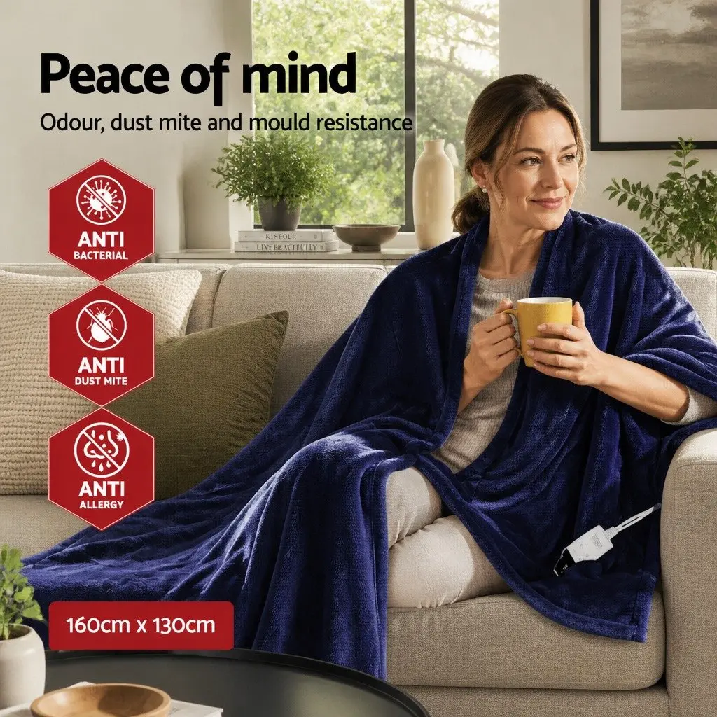 Navy Blue Electric Throw Blanket with 9 Heat Levels