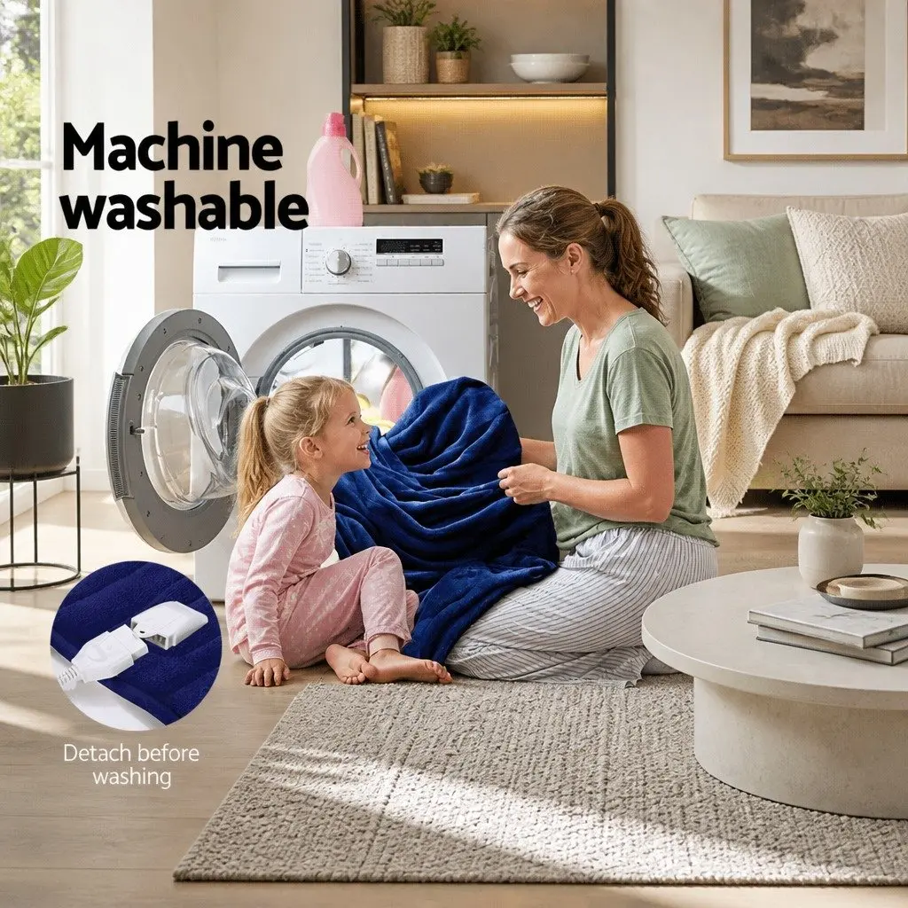 Navy Blue Electric Throw Blanket with 9 Heat Levels