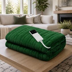 Electric Heated Throw Rug Washable Flannel Blanket 9 Heat Settings Timer Green
