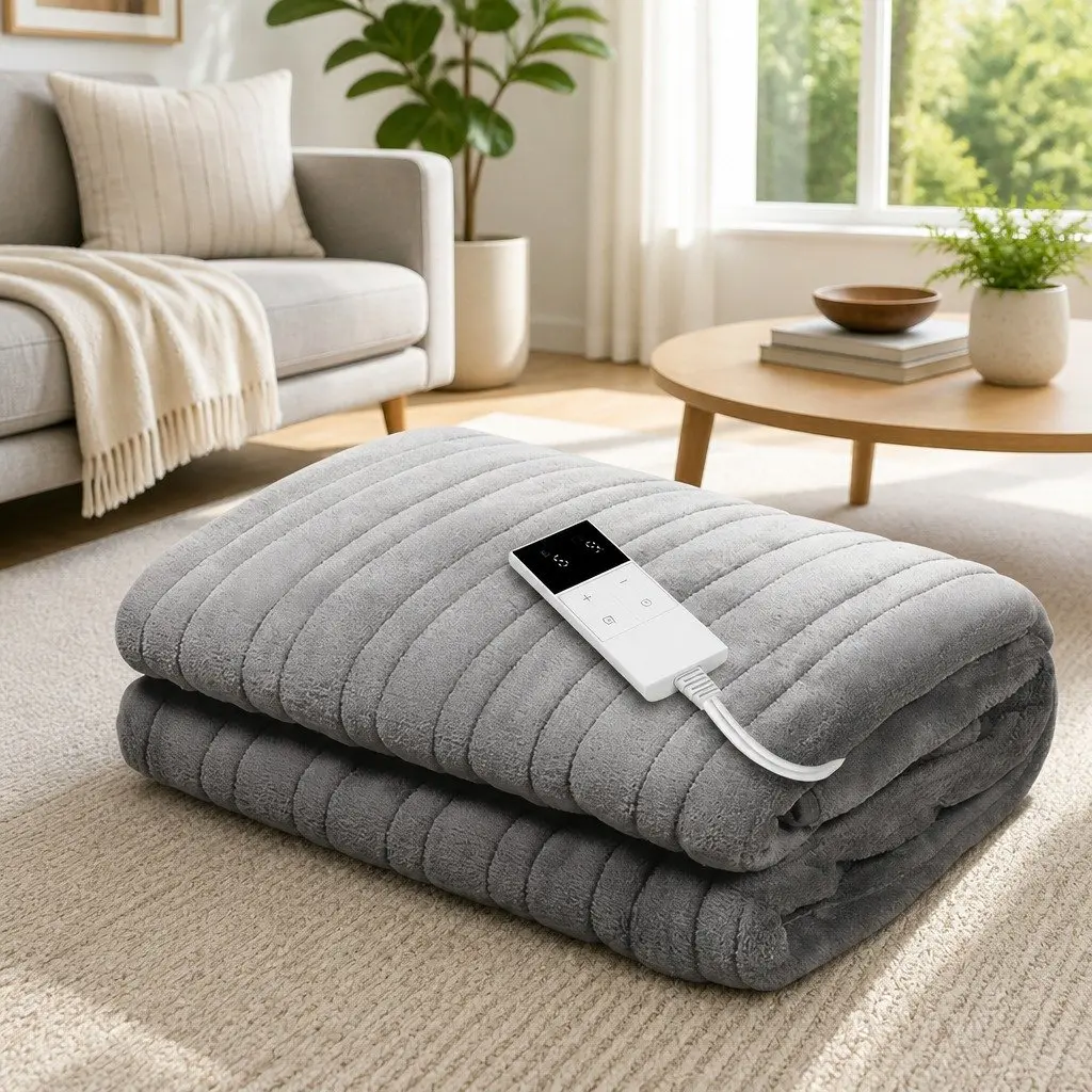 Electric Heated Throw Rug in Silver