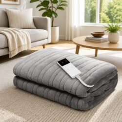 Premium Electric Heated Throw Rug in Silver