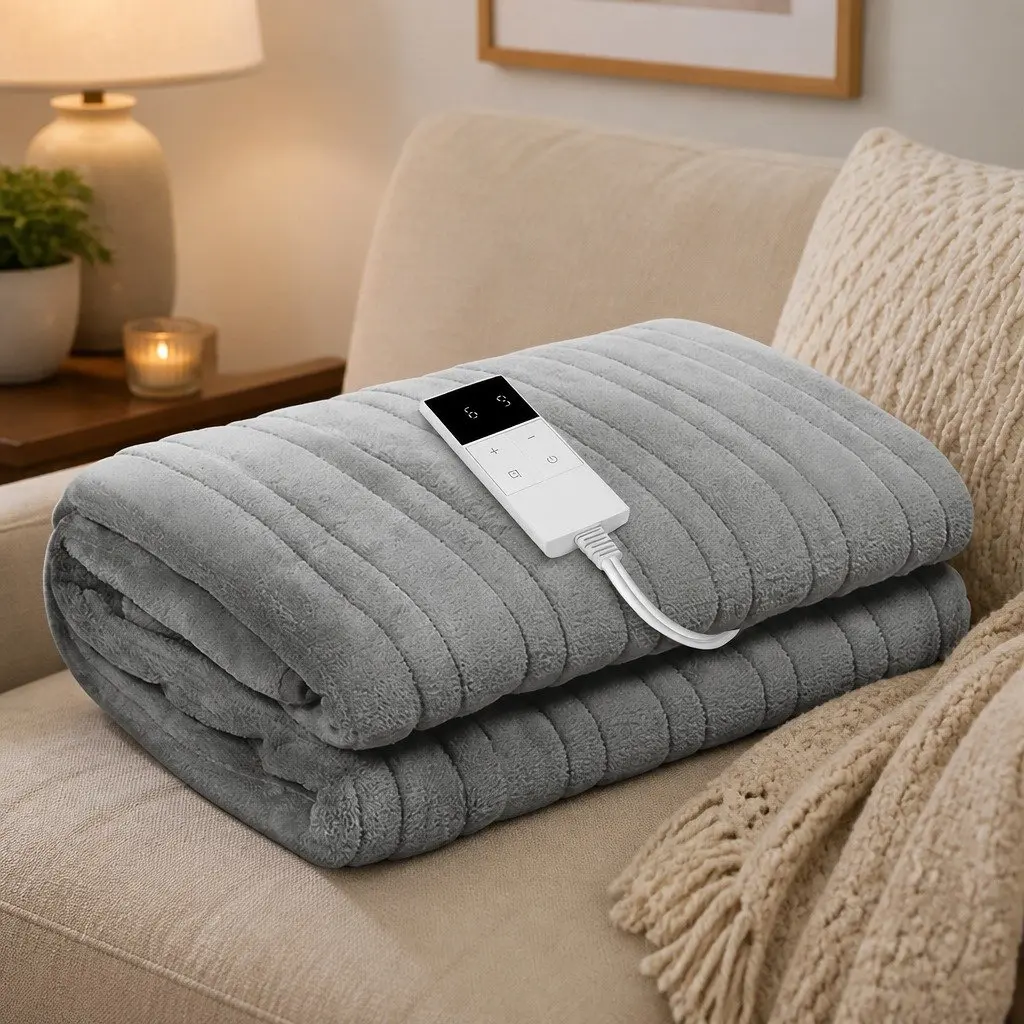 Electric Heated Throw Rug in Silver