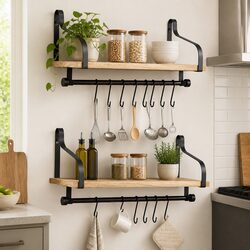 Floating Shelf Brackets Wall Mount Paulownia Wood Industrial Display Organizer