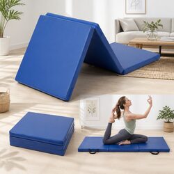 Gymnastics Mat 180x60cm Folding Exercise Floor Tumbling Portable 3 Fold Blue