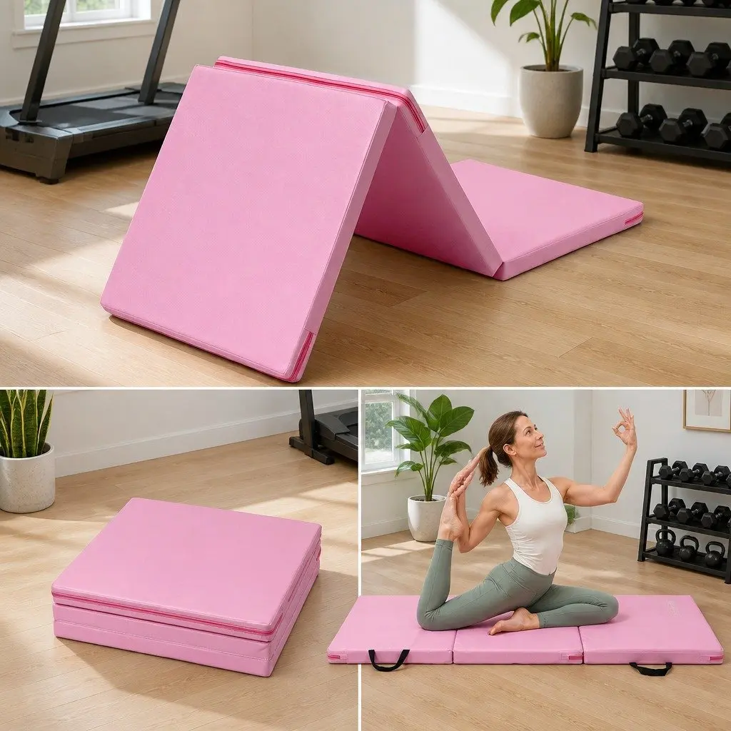 Gymnastics Mat Foam 180x60cm Folding Portable Pink