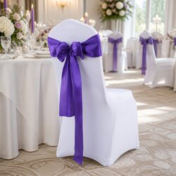 20Pcs Elegant Satin Chair Sashes and Table Runner in Eggplant