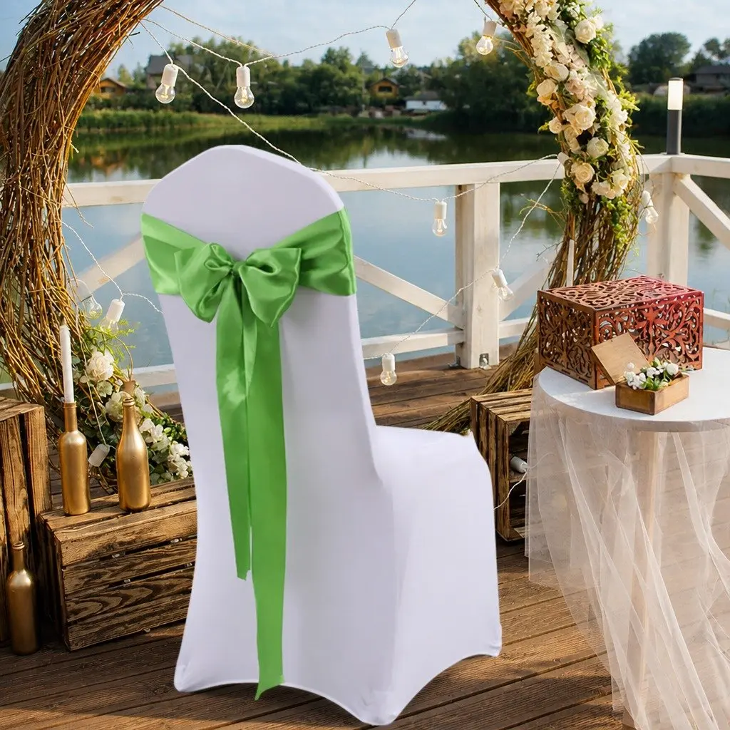 20 Piece Satin Fabric Chair Sashes Covers 278x18cm Grass Green