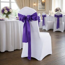50 Pcs Eggplant Purple Satin Chair Sashes & Runners