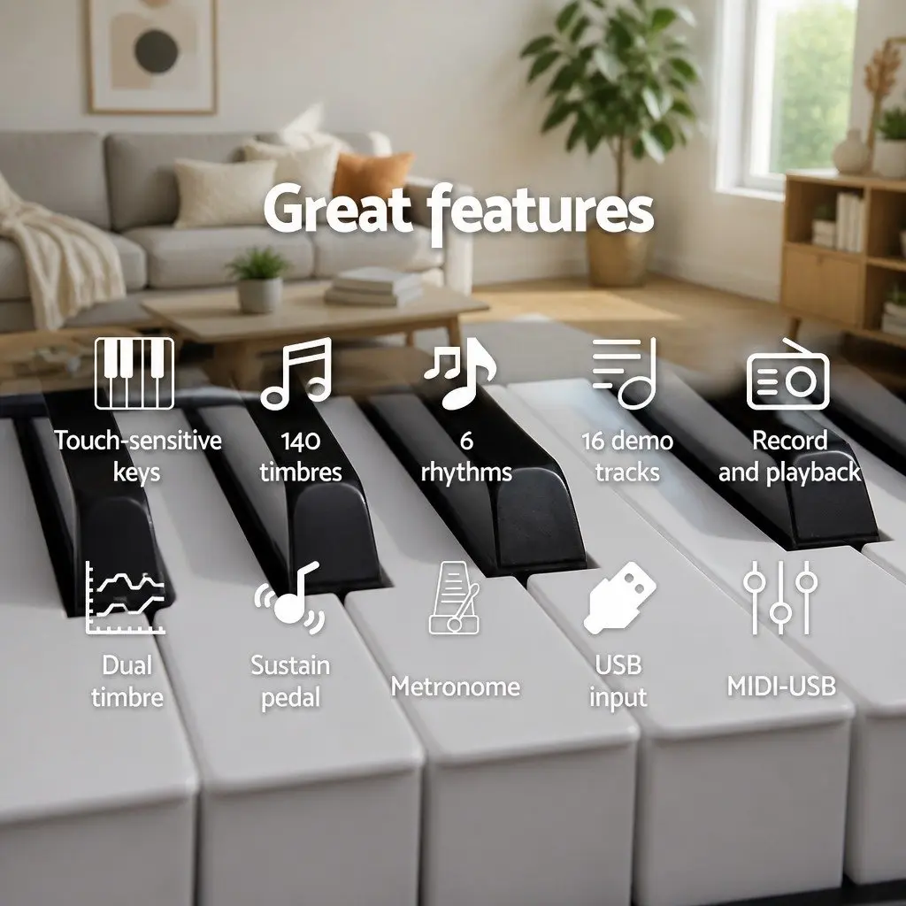 88-Key Portable Electronic Piano with Stand and Stool
