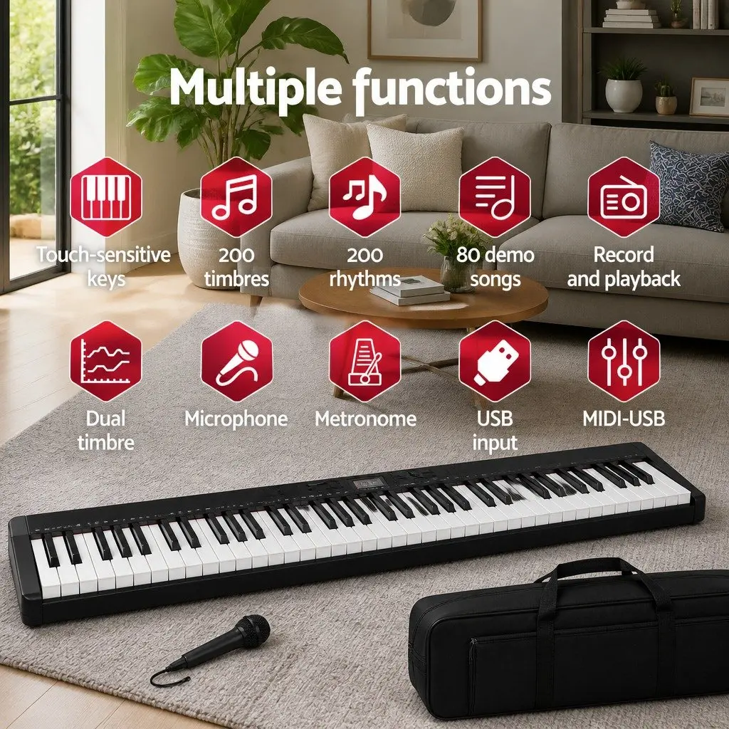 61-Key Foldable Electronic Piano Keyboard Touch-Sensitive Digital Music
