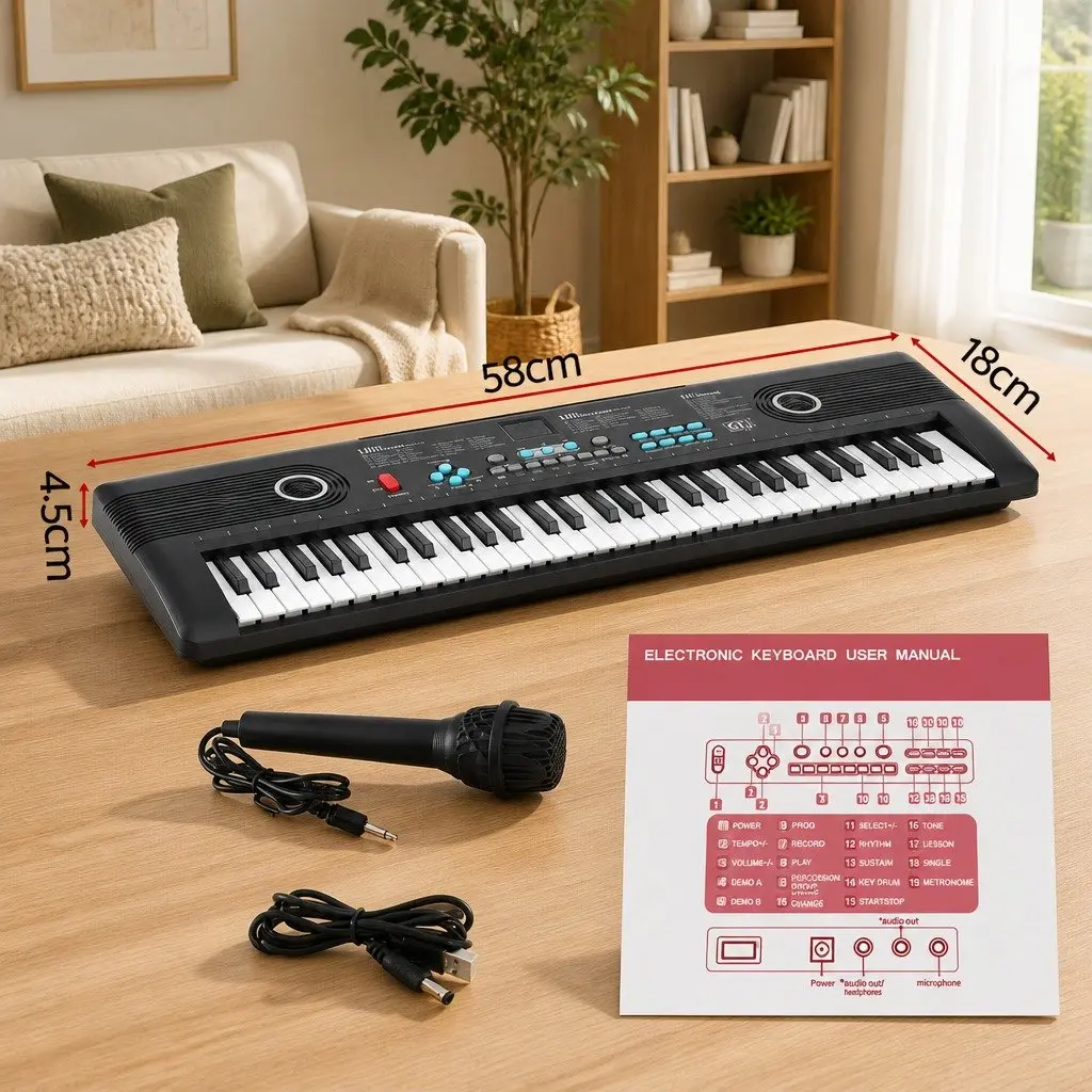 61-Key Digital Piano Keyboard with Microphone