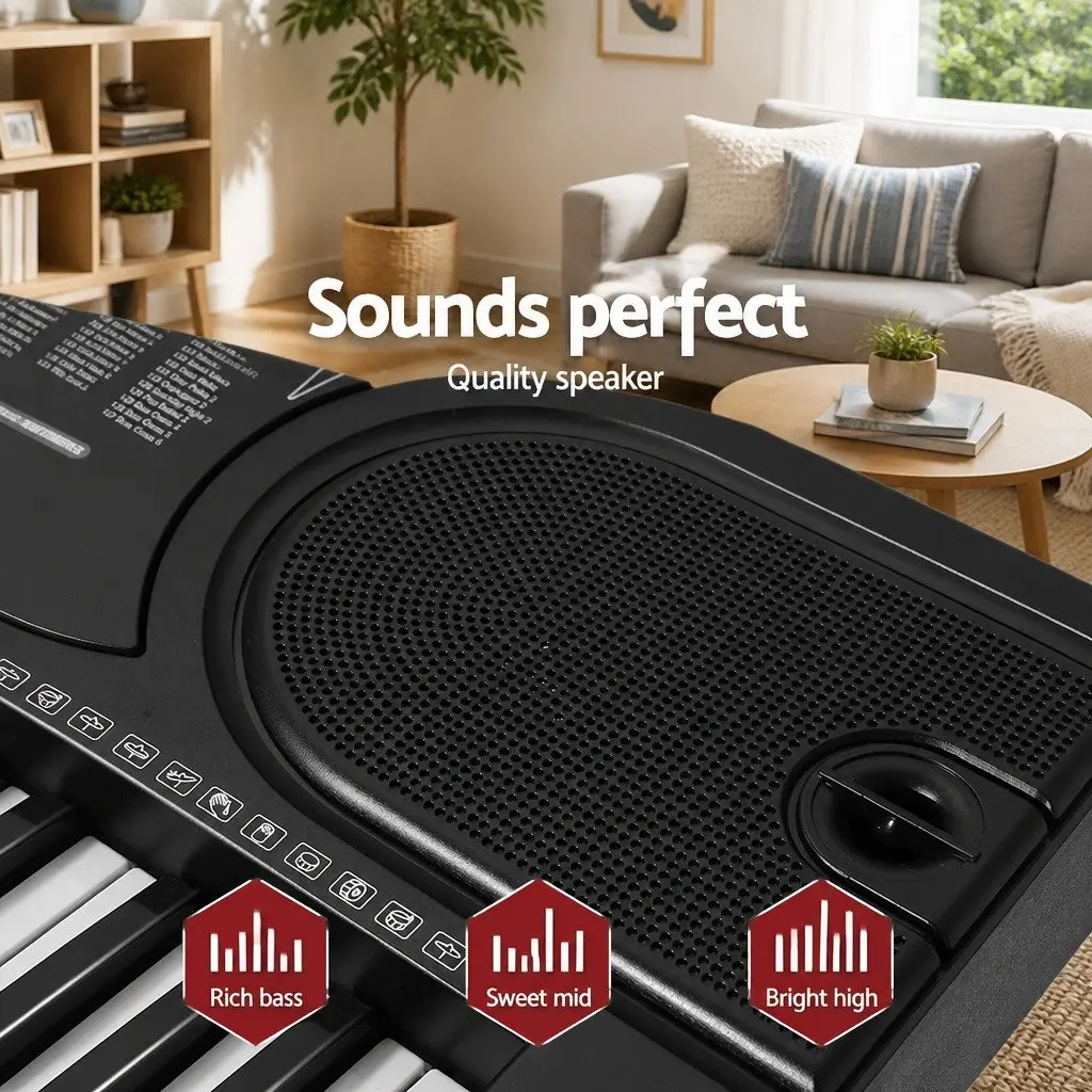 61 Keys Digital Piano Keyboard Black with Adjustable Stand and Music Sheet Holder LED Display