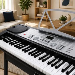 61-Key Electronic Keyboard with Stand and LED Features