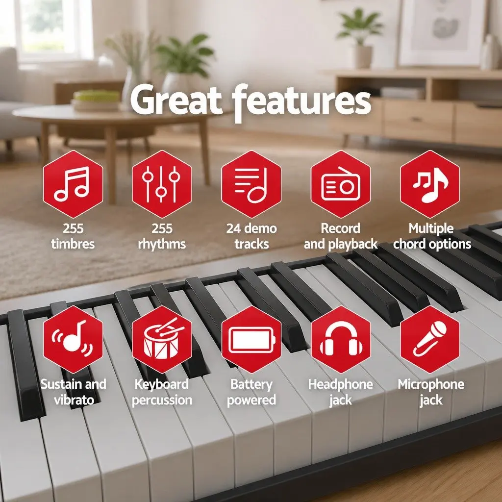 61-Key Electronic Piano Keyboard Digital Music Instrument with Stand LED