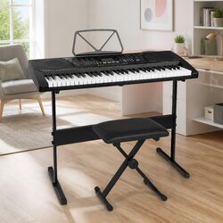 61 Keys Electronic Piano Keyboard Digital w/ Stand Stool Lighted Keys LCD