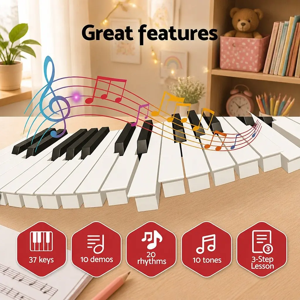 37-Key Digital Piano Keyboard for Beginners in Pink