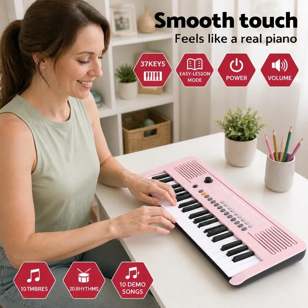 37-Key Digital Piano Keyboard for Beginners in Pink