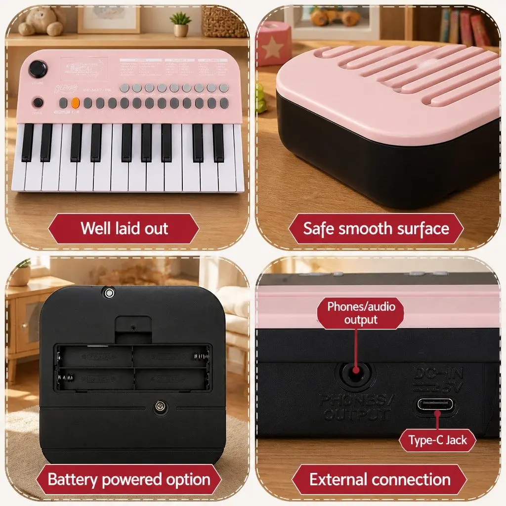 37-Key Digital Piano Keyboard for Beginners in Pink